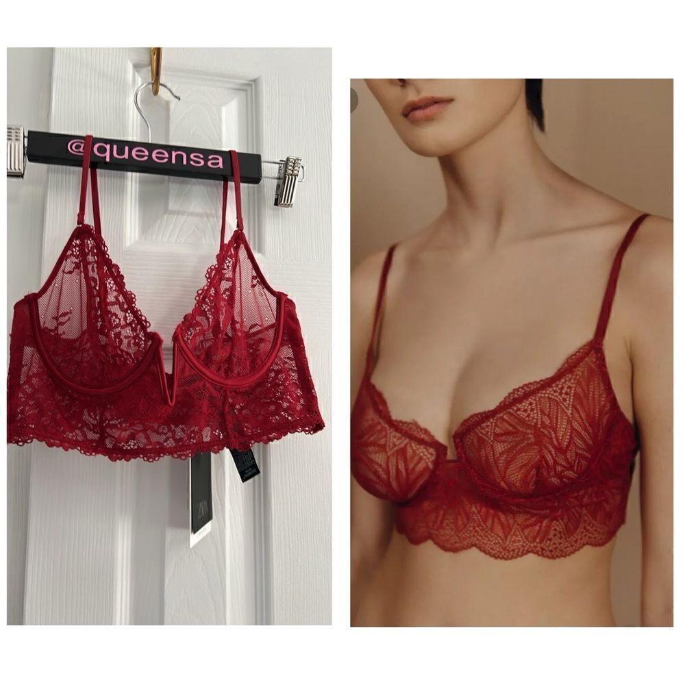 Zara Maroon Lace  Underwire Bra size 32B Deep Red